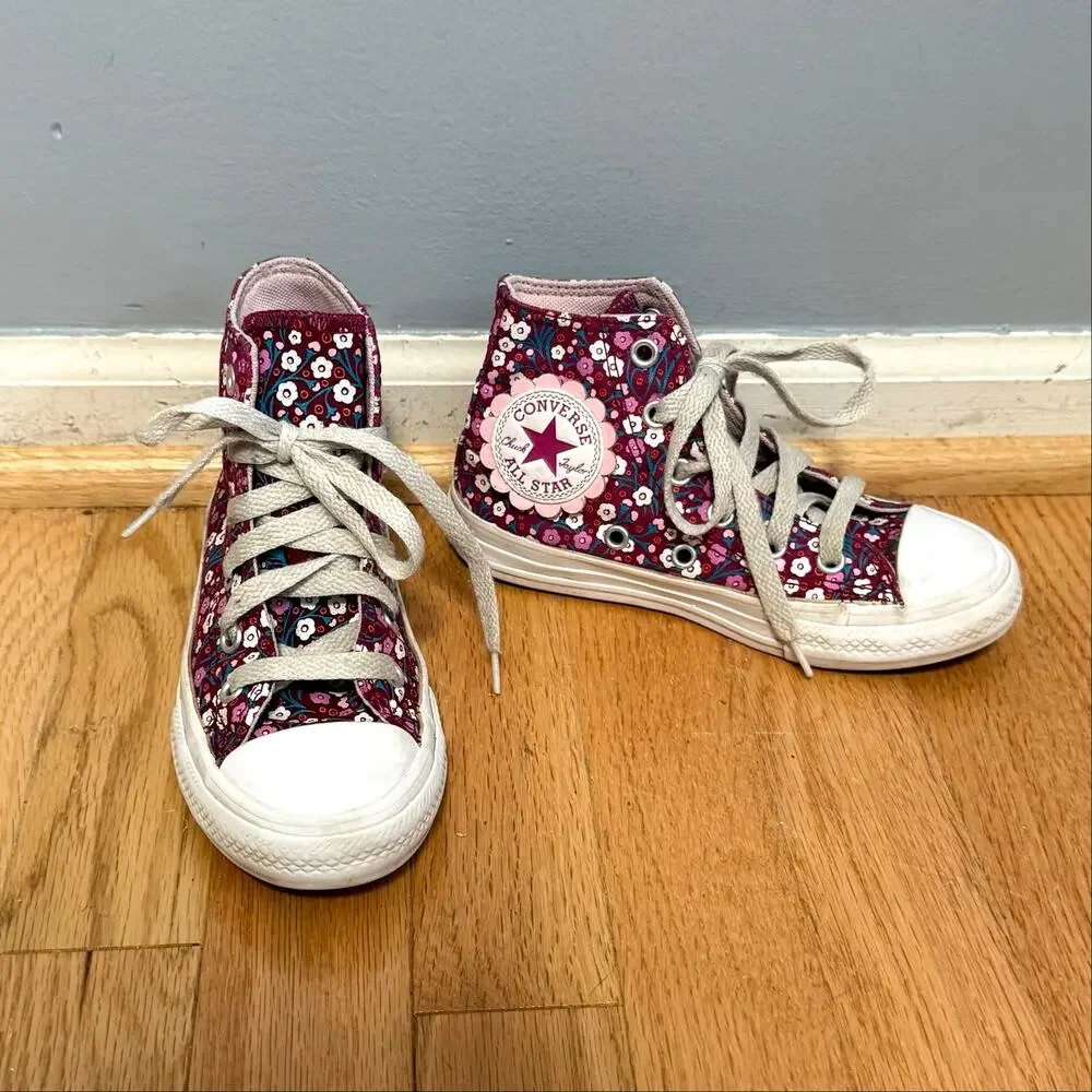 Converse Pink Floral All Star High Top Sneakers Kids Size 11